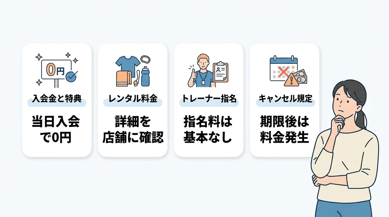 入会金やレンタル料など初期費用と追加コスト